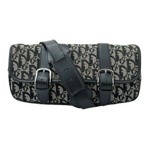 Dior Trotter Shoulder Bag Logo Leather Canvas Navy Blue